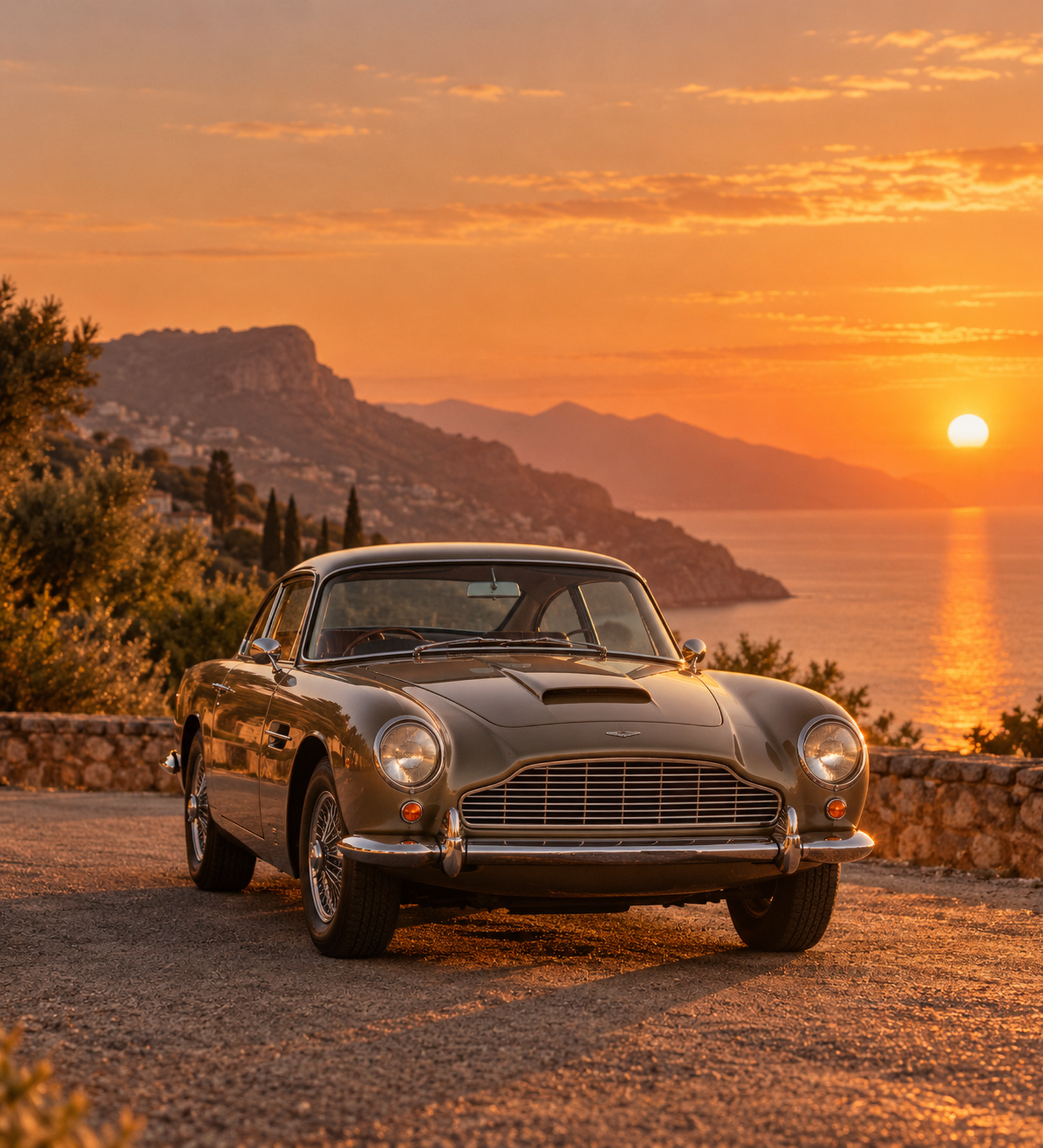 Voiture ancienne au coucher du soleil